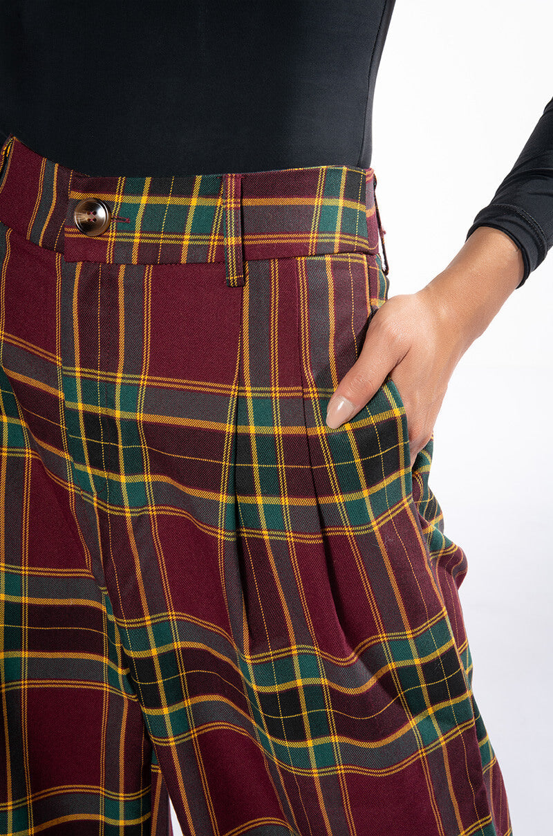 GOSSIP GIRL PLAID TROUSER WIDE LEG