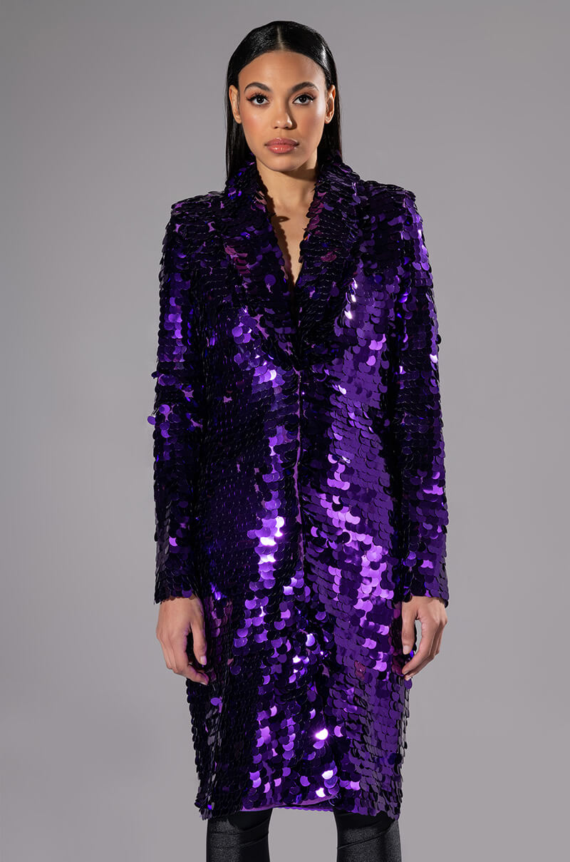 PURPLE MAJESTY LARGE SEQUIN TRENCH JACKET