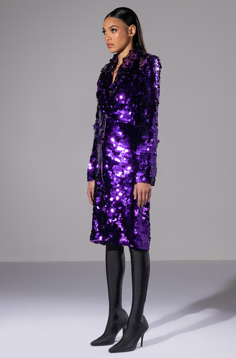 PURPLE MAJESTY LARGE SEQUIN TRENCH JACKET