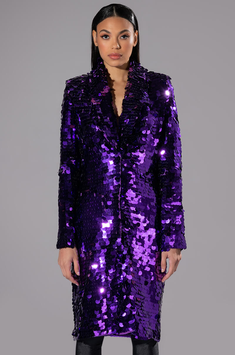PURPLE MAJESTY LARGE SEQUIN TRENCH JACKET