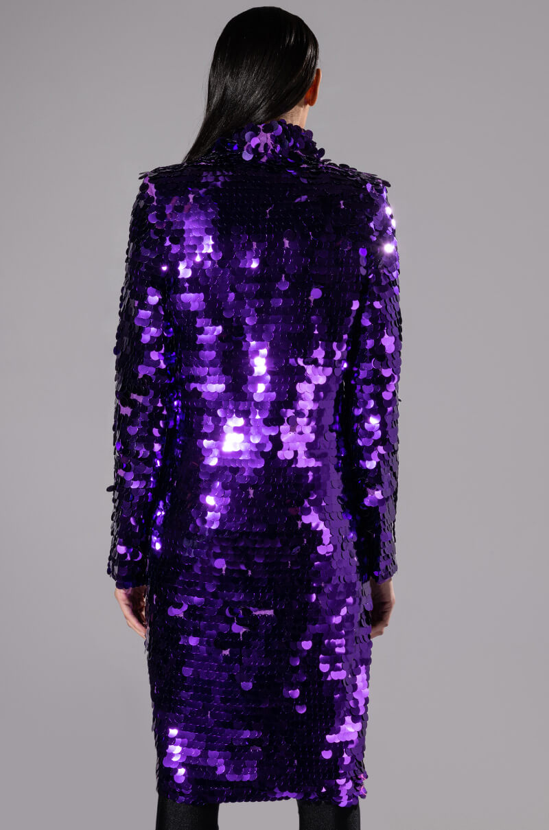 PURPLE MAJESTY LARGE SEQUIN TRENCH JACKET