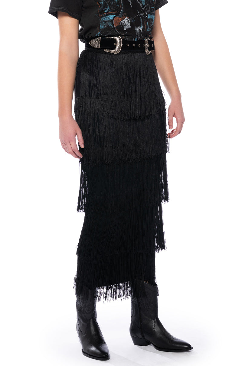 PUT ME FIRST FRINGE MAXI SKIRT