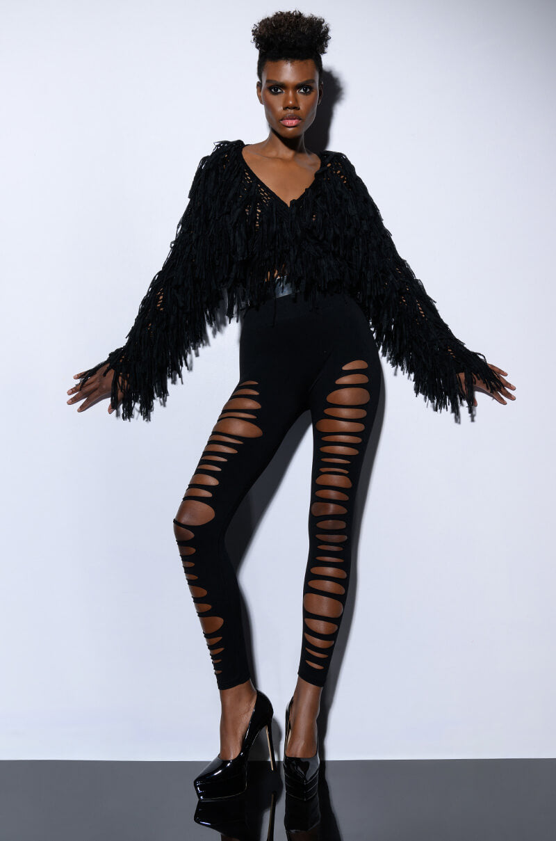 RAVEN LONG SLEEVE FRINGE KNIT CARDIGAN