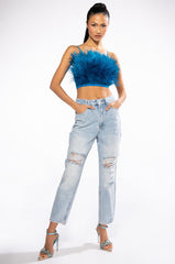 REAL OSTRICH FEATHERS CROP MESH BANDEAU
