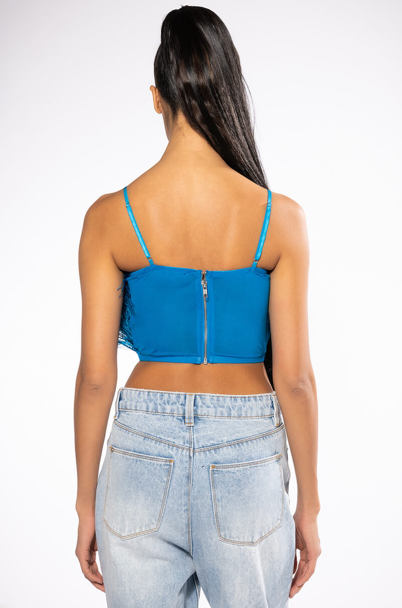 REAL OSTRICH FEATHERS CROP MESH BANDEAU