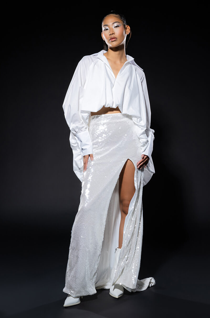 RESOLUTIONS SEQUIN SLIT MAXI SKIRT