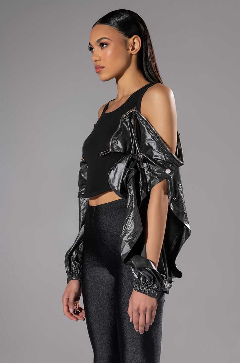 RIDE FOR YOU PU SLEEVE ZIPPER DETAIL TOP