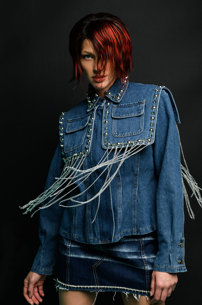 RIVETING TWO LAYER DENIM JACKET