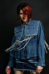 RIVETING TWO LAYER DENIM JACKET