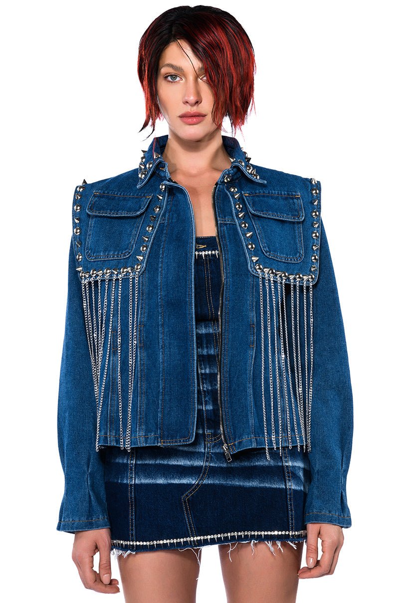 RIVETING TWO LAYER DENIM JACKET