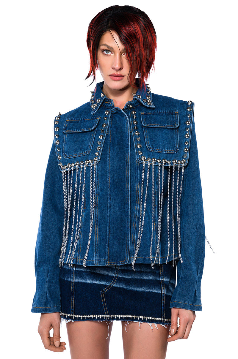 RIVETING TWO LAYER DENIM JACKET