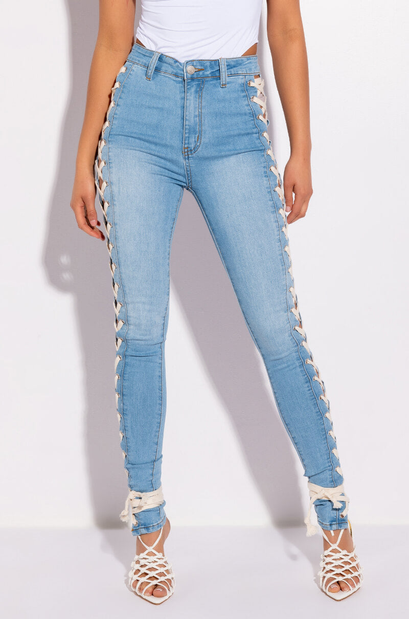 ROCK THE RUNWAY LACE UP SKINNY JEANS