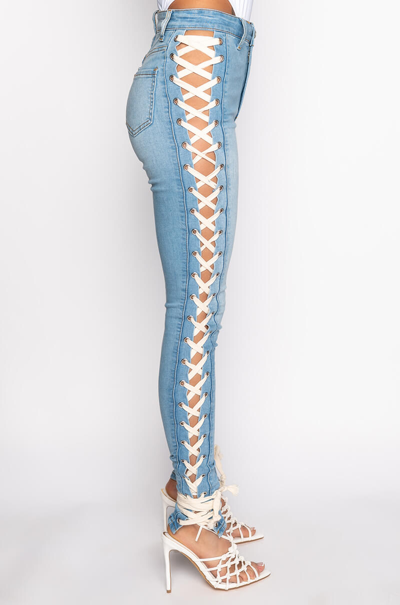 ROCK THE RUNWAY LACE UP SKINNY JEANS