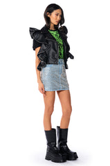 ROCKER STUD EMBELLISHED DENIM MINI SKIRT