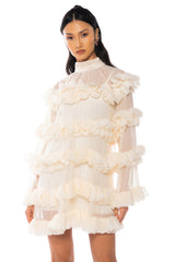 ROMANTIC LAYERED RUFFLES LONG SLEEVE MINI DRESS