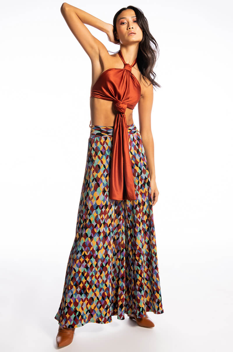RULES DON'T APPLY SLEEVELESS CROPPED SATIN HALTER BLOUSE