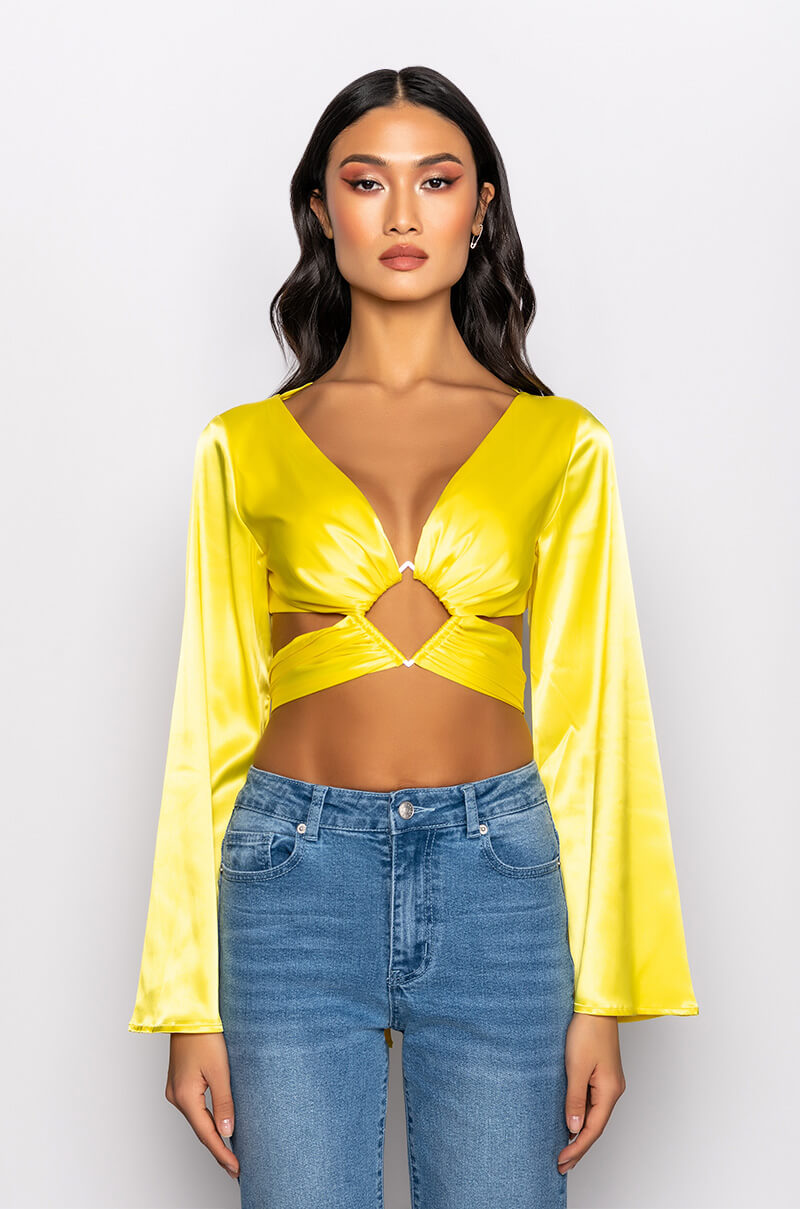 CHLOE CUTOUT LONG SLEEVE SATIN BLOUSE