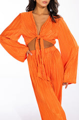 MULTI STRIPE PLISSE TIE FRONT BLOUSE