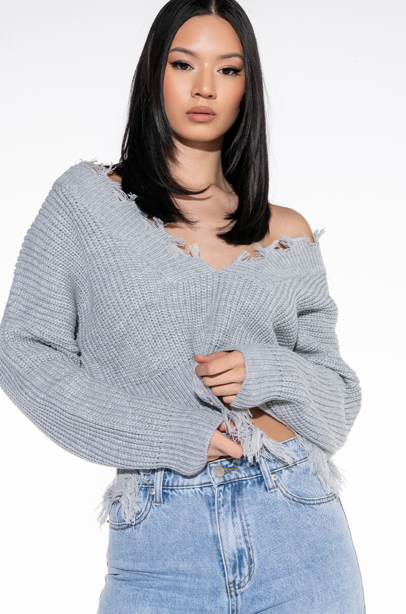 HANSEL DISTRESSED LONG SLEEVE CROPPED SWEATER