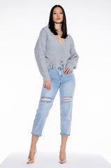 HANSEL DISTRESSED LONG SLEEVE CROPPED SWEATER