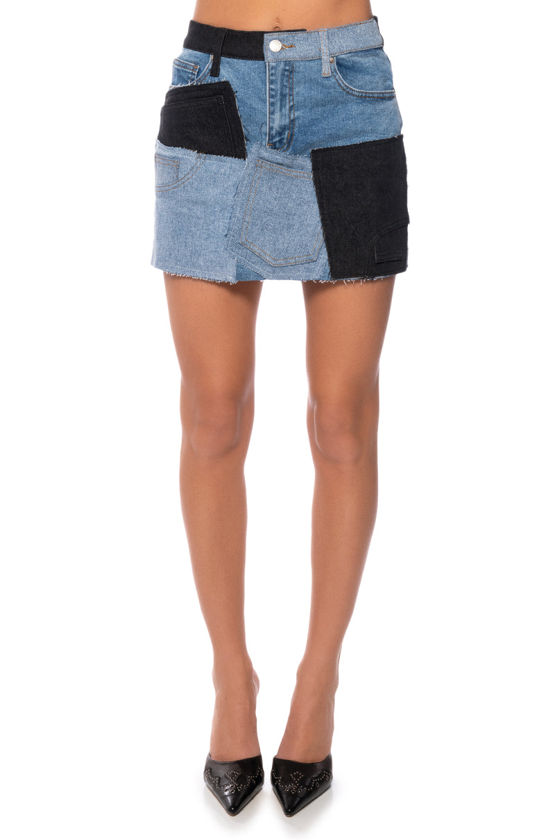 PATCHWORK DENIM MINI SKIRT