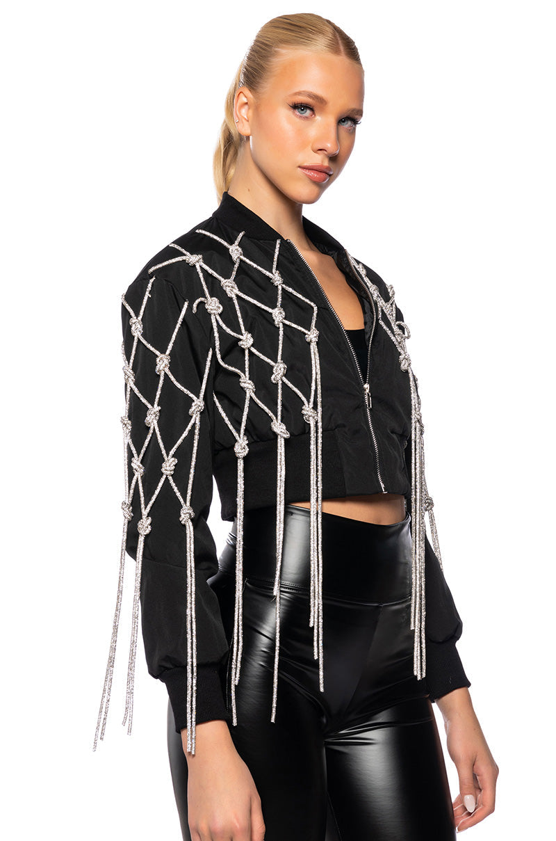 KYLER CROP BOMBER WITH DIAMOND ROPE