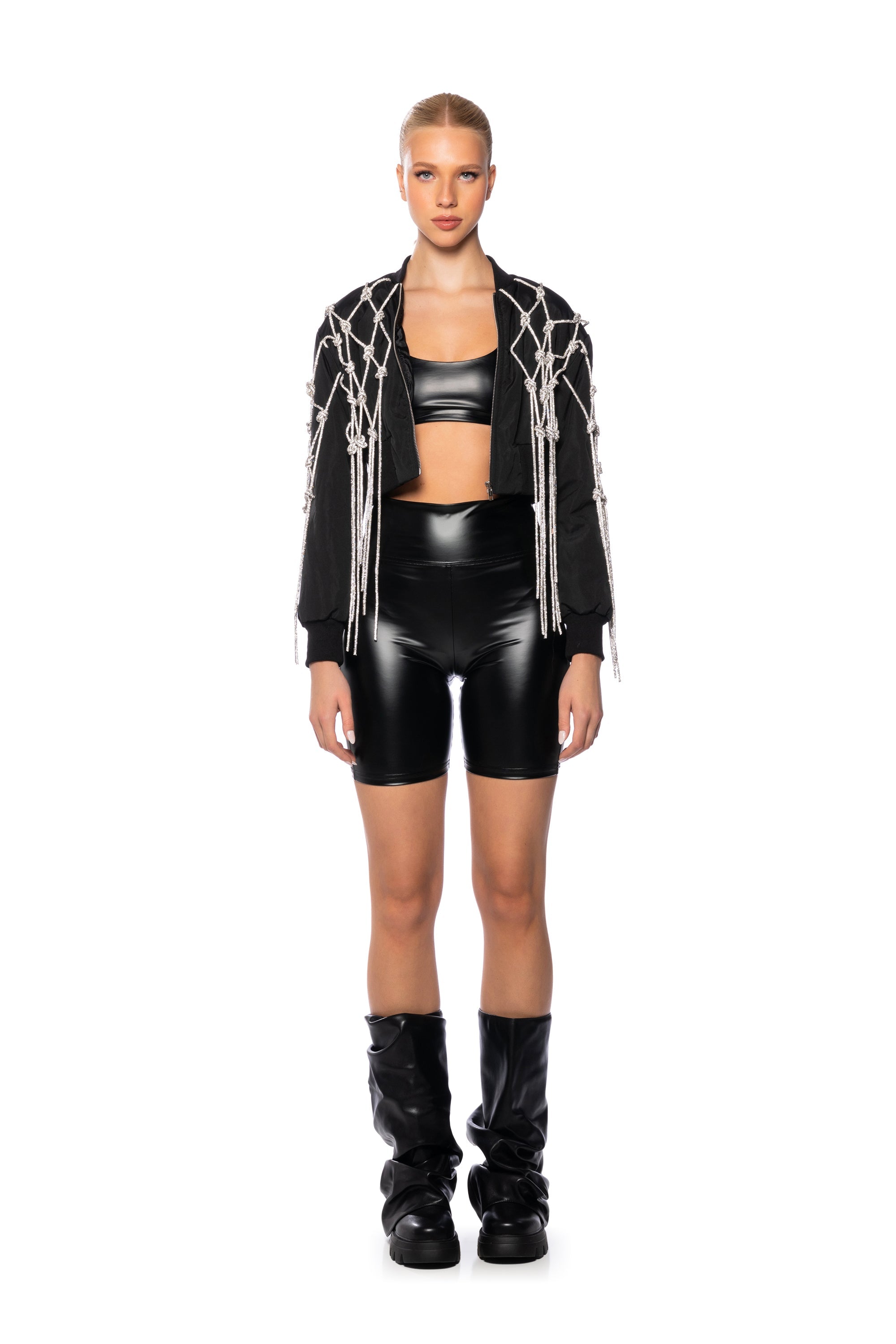 KYLER CROP BOMBER WITH DIAMOND ROPE
