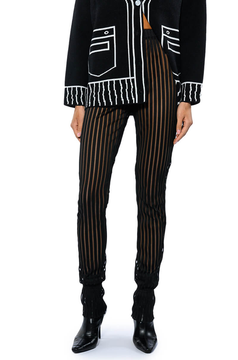 LYNN CINCHED ANKLE SHEER STRIPE LEGGING