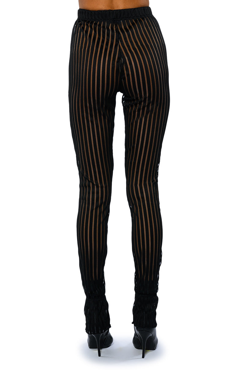 LYNN CINCHED ANKLE SHEER STRIPE LEGGING